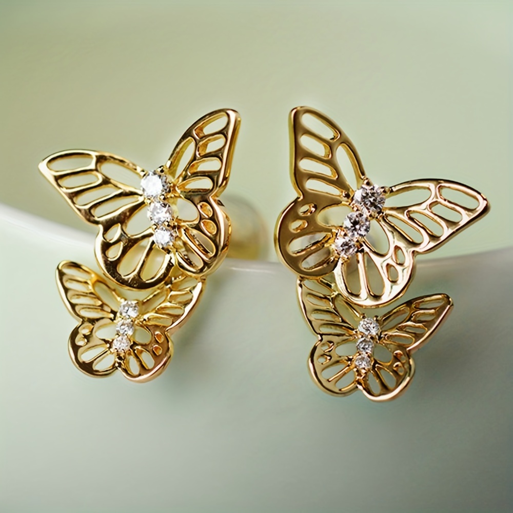 Women's Plated Butterfly Stud Earrings, Daily Wear